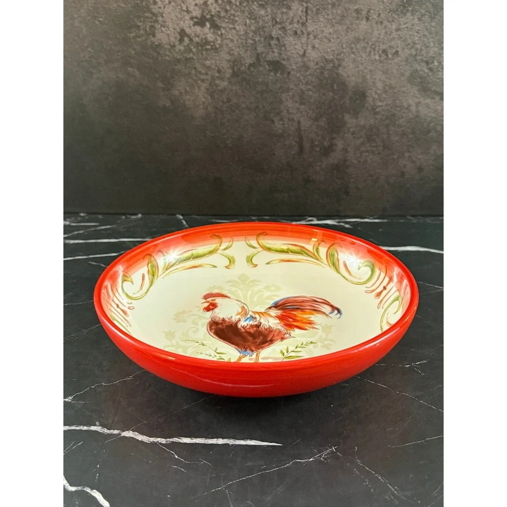 Vintage Pier 1 Imports Hand Painted Ironstone Red Rooster 9in Bowl